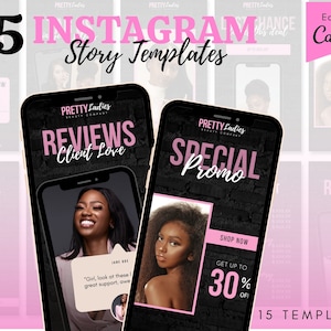 Instagram Story Template - DIY Black and Pink Templates for Salon, Boutique, Esthetician - Hair Stylist, Nail, Lash Tech, Makeup