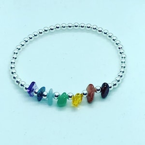 Sterling Silver Beaded Bracelet, 7 Chakra Beads