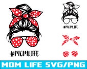 Layered Mom Skull Svg, Messy Bun Svg, Skull Svg, Mom life Svg, Momlife skull Svg, Svg Files For Cricut PNG