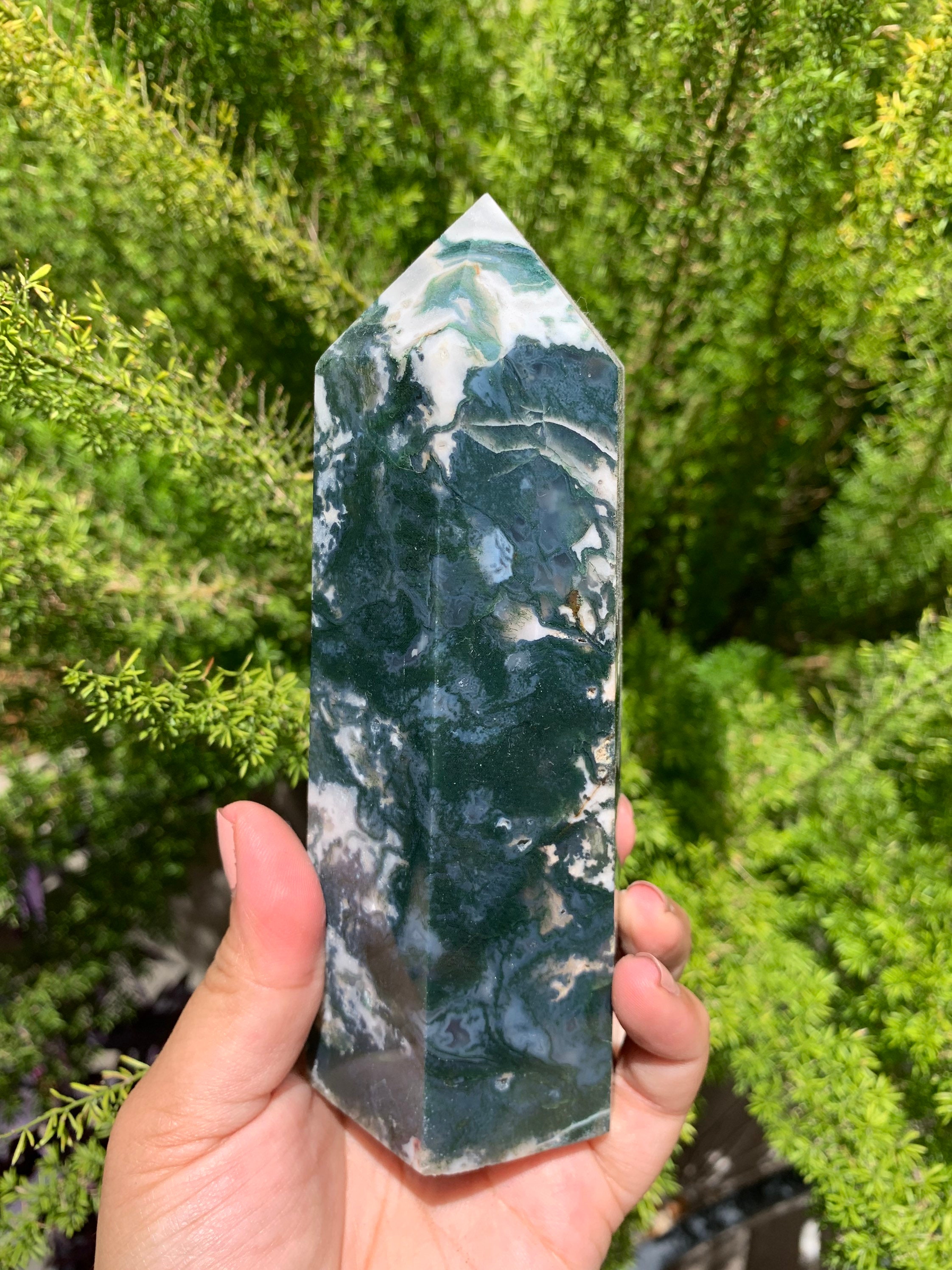 739g Thick High Quality Dark Green Moss Agate Tower Abundance | Etsy