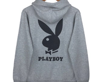 Vintage Playboy Bunny Spell Out Big Logo Grey Sweatshirt Hoodies M