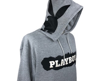 Vintage Playboy Bunny Spell Out Big Logo Grey Sweatshirt Hoodies M