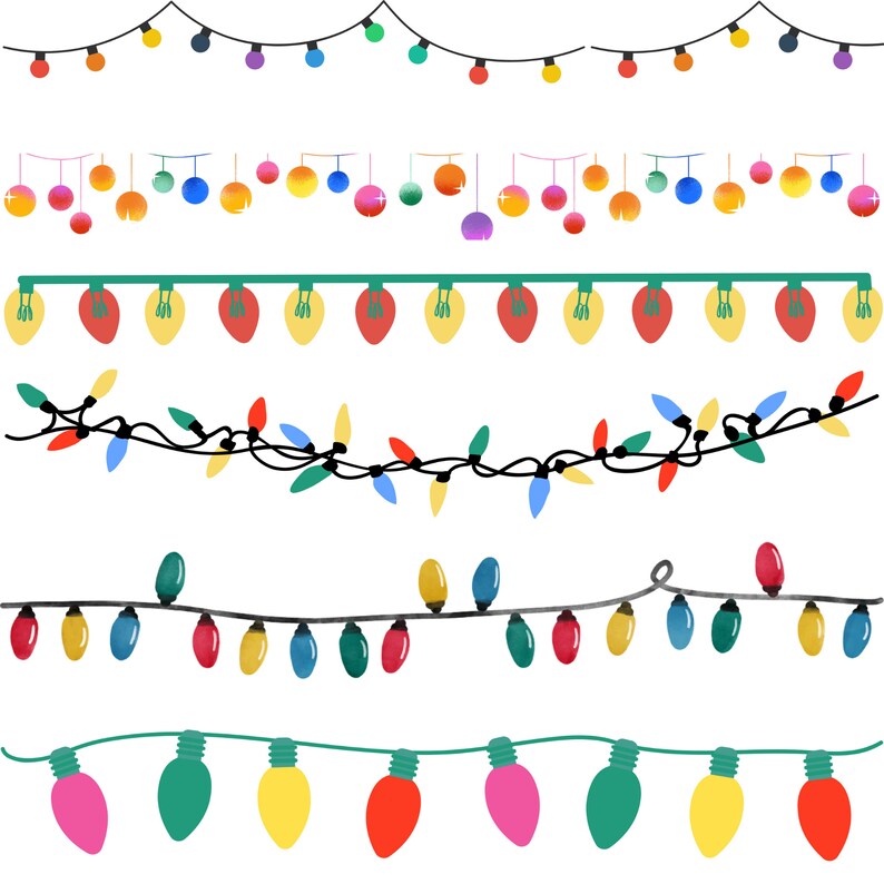 Christmas Border Clipart String Lights Christmas Decoration Etsy