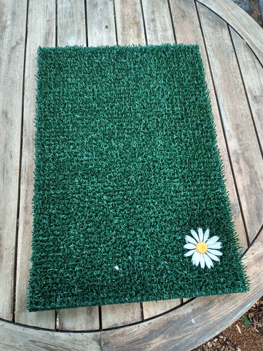 Vintage 70s Daisy Artificial Grass Door mat Etsy