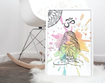 Yoga Meditation Poster, Colorful Om Art Print (PDF)