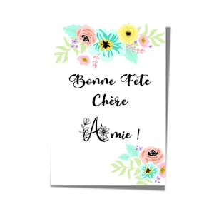 Carte de fête pour une amie, carte en francais