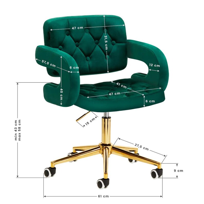 Chair green, grey, black with gold base with wheels zdjęcie 3