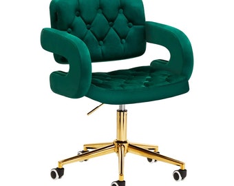 Chair green with gold base with wheels