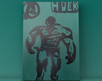 Hulk (Marvel) Silhouette - Black Ink on Painted Acrylic Stretched Canvas (30cm x 40cm x 1.5cm)