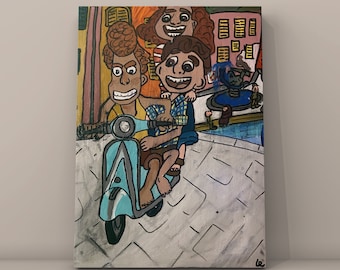 Handpainted Luca Vespa Acrylic Canvas – Disney Pixar Fan Art