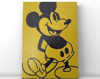 Vintage Mickey Mouse Silhouette: Black Ink on Canvas (30cm x 40cm)