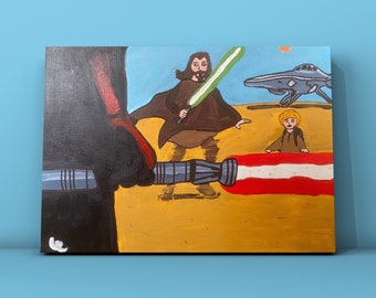 Qui-Gon Jinn Vs. Darth Maul: Handpainted Star Wars Acrylic Canvas (40cm x 30cm)