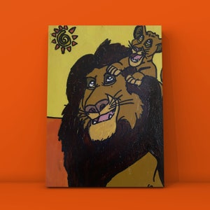 Simba & Mufasa (Disney Lion King) Handpainted Acrylic on Stretched Canvas ( 30cm x 40cm x 2cm)