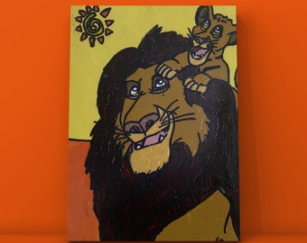 Simba & Mufasa (Disney Lion King) Handpainted Acrylic on Stretched Canvas ( 30cm x 40cm x 2cm)