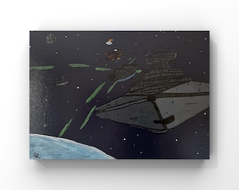 Handpainted Star Wars Canvas Art: Star Destroyer, Millennium Falcon (40x30 cm)