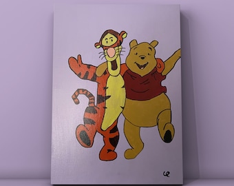 Winnie The Pooh & Tigger (Disney) Handpainted Acrylic On Stretched Canvas (36cm x 46cm x 1.5cm)