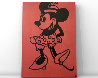 Minnie Mouse - Black Ink Silhouette with Acrylic Background On Stretched Canvas (30cm x 40cm x 1.5cm)