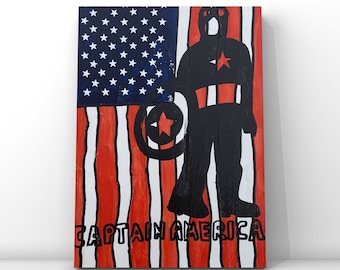 Captain America Silhouette: Black Ink Acrylic Canvas Art (30cm x 40cm)