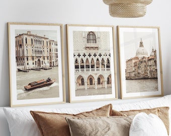 Italy print set of 3, Venice posters, beige neutral wall art, Italy gallery wall set, Venice canal, Venice photography wall, Venice gift