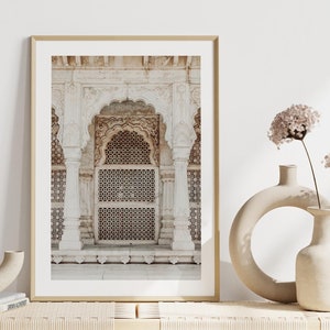 India door print, decorative doorway, Indian travel, Mughal architecture, modern boho neutral wall decor,  India photography