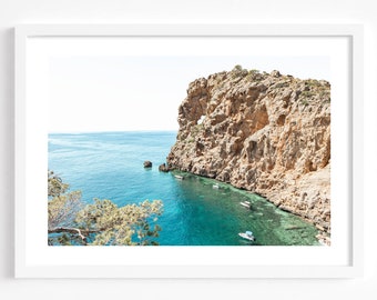 Mallorca print, Spain coastal wall art, Mediterranean ocean poster, Sa Foradada, Spain travel poster, Spanish summer landscape art