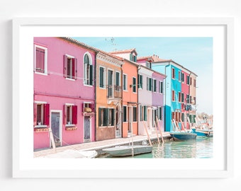 Burano print, Italy wall art, Venice colorful houses, travel photography, Burano colourful wall art, Venice poster, Italy print