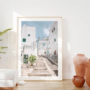 Ostuni Puglia Druck, Italien Puglia Wandkunst, Italien Foto, Die weiße Stadt, Kaktus, neutrales Italien Bild, Italien Poster, Italien Reisedruck