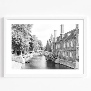 Queens College Cambridge print, Cambridge kunst aan de muur, Mathematical Bridge, Universiteit van Cambridge kunst aan de muur, Klassieke architectuur print