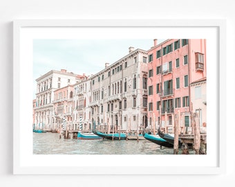 Venice print, Venice canal gondolas photography, Venice Italy pastel wall art, large landscape travel poster, Italy travel gift