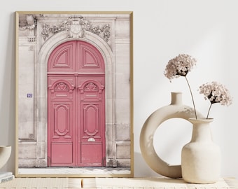 Pink Paris door print, pink door photo, french art print, pink Paris poster, Paris french architecture, Parisian apartment room decor