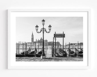 Venice black and white print, Italy wall art, travel photography, Gondola, Venice canal, Italy poster, large landscape print,Italy gift