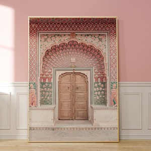 Indian palace door print, Indian Wall Art, Jaipur Lotus gate print, Indian door print, Floral Mughal art, Instant download, Rajasthan photo