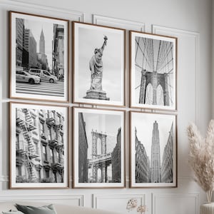Black and White New York City Wall Art - Set of 6 Cityscape Photography Prints, Minimalist Architecture Gallery Wall Decor