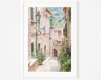 Mallorca print, Spain wall art, Fornalutz mountain village, Spain travel poster, Mallorca wall art, fiesta bunting, rustic mediterranean