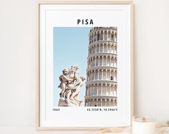 Leaning Tower of Pisa poster,  Italy wall art, travel photography, famous landmark picture, Italian city print, GPS coordinates
