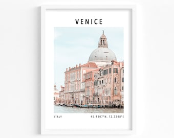 Venice Italy travel poster, Italy photo print, Grand Canal Venice print, Venice wall art, pastel decor, fine art photography, coordinates
