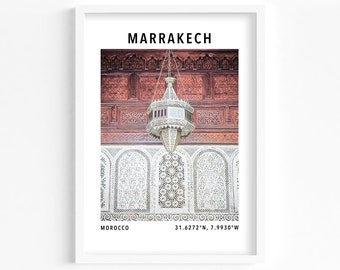 Moroccan wall art, Morocco photography print, Marrakech travel poster, Boho wall decor, Moroccan decor, gps coordinates, black and white