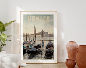Venice Travel Poster - Retro Italy Travel Art - Muted Tones, Fine Art Print, Gift for Italy Lovers