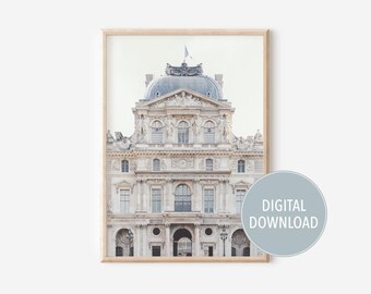 Paris photography print, The Louvre Paris printable wall art, French Renaissance architecture, neutral  France home decor