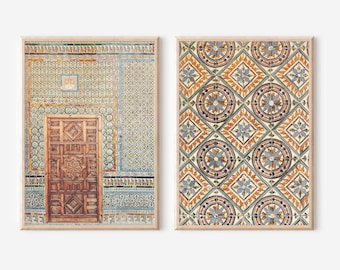 Set di 2 decorazioni murali Siviglia - Stampe di piastrelle spagnole e porte moresche, decorazioni mediterranee, terracotta rustica, decorazioni spagnole calde per interni boho