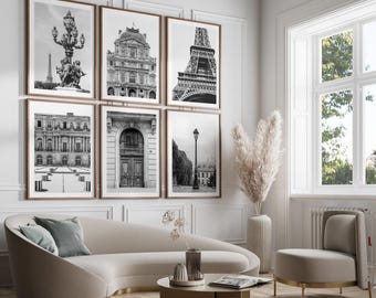 Paris Photography Print Set of 6 - French Architecture Wall Art, Black and White Minimalist Gallery Wall, European City Print Set