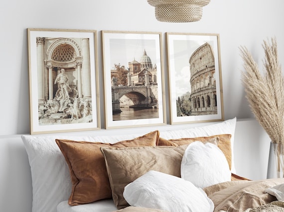 Rome Prints Set of 3 – Italian Wall Art, Colosseum Trevi Fountain St Peter’s Basilica, Roman Architecture Photography, City Travel Decor