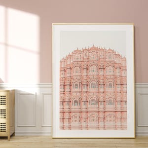 Hawa Mahal Jaipur print, Indian wall art, Pink Indian palace decor, Mughal architectural photography, Pastel pink Bollywood poster