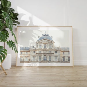 Paris photography, Louvre Museum Paris wall art, Parisian architecture print, neutral decor photography, french home decor, Large landscape