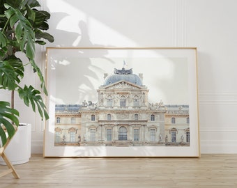 Paris photography, Louvre Museum Paris wall art, Parisian architecture print, neutral decor photography, french home decor, Large landscape