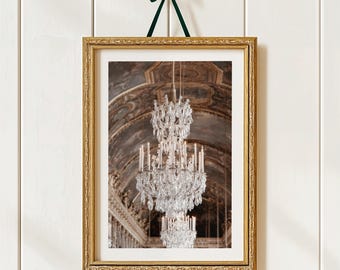 Fotografie Parijs: kroonluchter Versailles, spiegelzaal Frans barok decor Parijs
