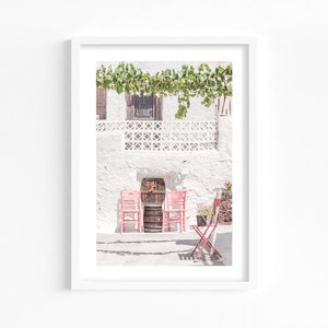Santorini wall art, Greece print, Mediterranean village scene, Greece wall art, Santorini print, boho chic wall decor, pink bedroom decor
