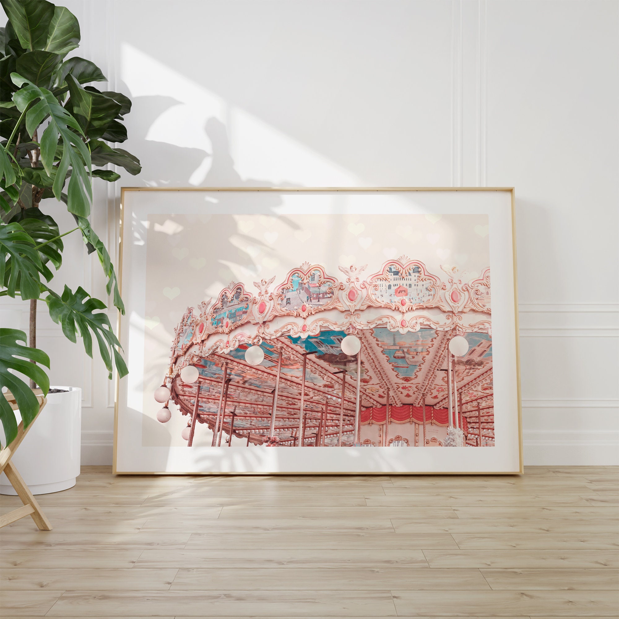 Paris Carousel Wall Art - Pink Merry-go-round Print, Coquette Nursery ...