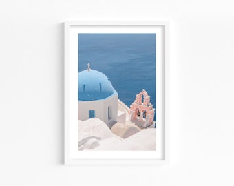 Santorini Greece photography print, Oia travel poster, blue ocean photography, Mediterranean art, seascape travel poster, Greece poster