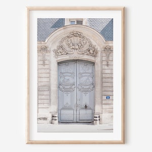 Paris door wall art print, Classic french blue door print, Paris architecture poster, pale blue french home decor, Parisian bedroom decor
